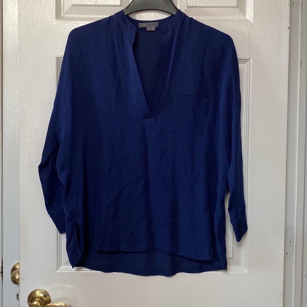 VINCE Cobalt Navy Blue Silk Blouse